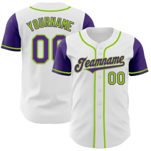TwoTone0410 Custom White Purple-Neon Green Authentic Two Tone Baseball Jersey