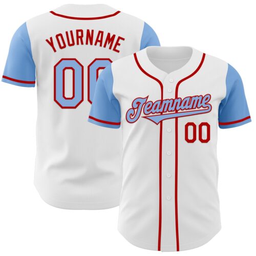 TwoTone0430 Custom White Light Blue-Red Authentic Two Tone Baseball Jersey