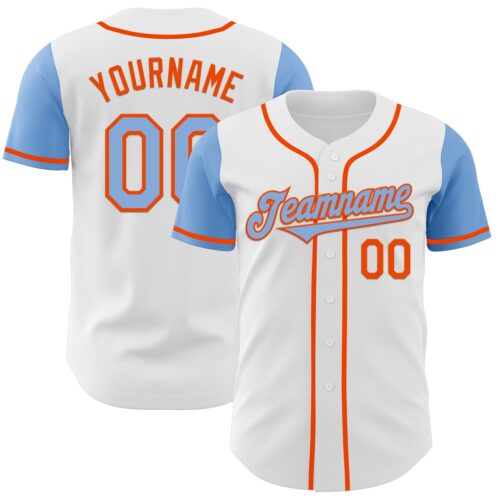 TwoTone0432 Custom White Light Blue-Orange Authentic Two Tone Baseball Jersey