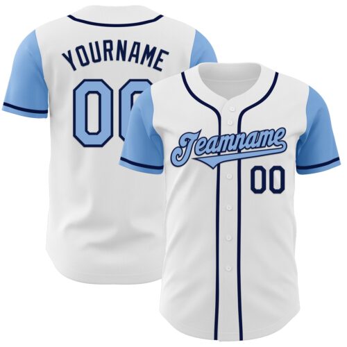 TwoTone0433 Custom White Light Blue-Navy Authentic Two Tone Baseball Jersey