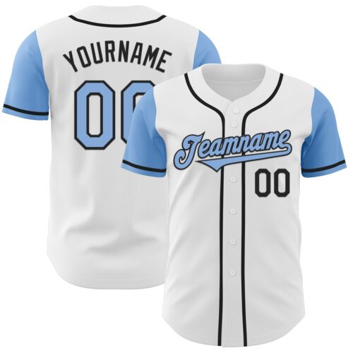 TwoTone0434 Custom White Light Blue-Black Authentic Two Tone Baseball Jersey
