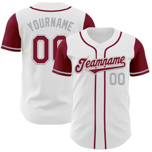 TwoTone0444 Custom White Crimson-Gray Authentic Two Tone Baseball Jersey