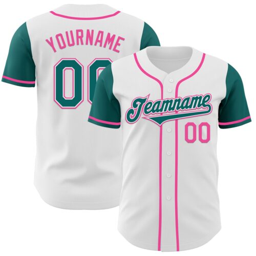 TwoTone0451 Custom White Teal-Pink Authentic Two Tone Baseball Jersey