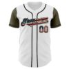 Custom White Vintage USA Flag Black-Olive Authentic Two Tone Baseball Jersey