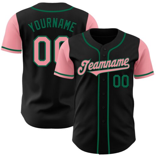 TwoTone0466 Custom Black Medium Pink-Kelly Green Authentic Two Tone Baseball Jersey