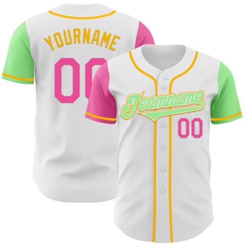 TwoTone0468 Custom White Pink Pea Green-Gold Authentic Two Tone Baseball Jersey