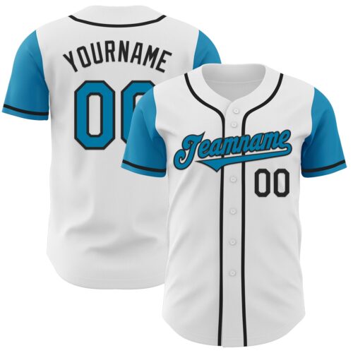 TwoTone0470 Custom White Panther Blue-Black Authentic Two Tone Baseball Jersey