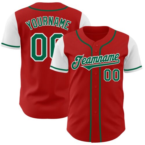 TwoTone0483 Custom Red Kelly Green-White Authentic Two Tone Baseball Jersey