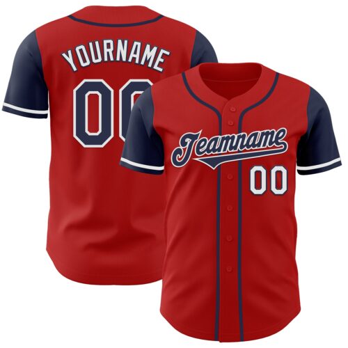 TwoTone0487 Custom Red Navy-White Authentic Two Tone Baseball Jersey