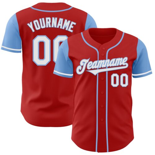 TwoTone0499 Custom Red White-Light Blue Authentic Two Tone Baseball Jersey
