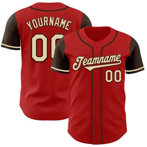 TwoTone0504 Custom Red Cream-Brown Authentic Two Tone Baseball Jersey