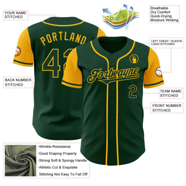 Custom Green Gold Authentic Two Tone Baseball Jersey