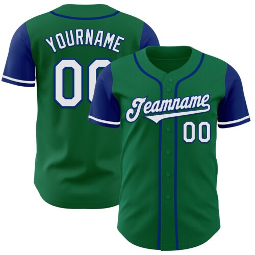 TwoTone0581 Custom Kelly Green White-Royal Authentic Two Tone Baseball Jersey