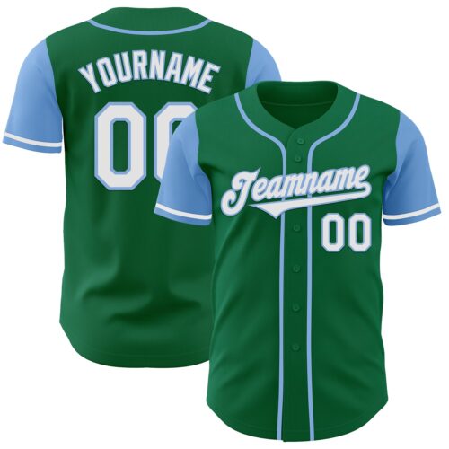 TwoTone0595 Custom Kelly Green White-Light Blue Authentic Two Tone Baseball Jersey
