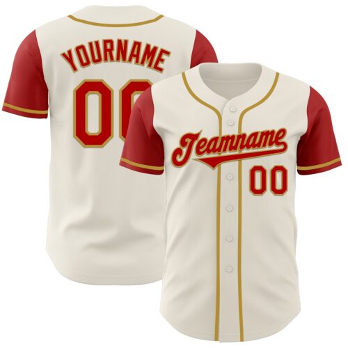 TwoTone0603 Custom Cream Red-Old Gold Authentic Two Tone Baseball Jersey