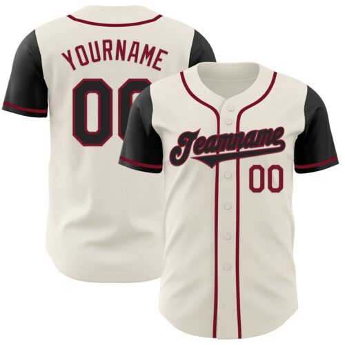 TwoTone0637 Custom Cream Black-Crimson Authentic Two Tone Baseball Jersey