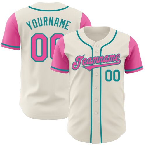 TwoTone0645 Custom Cream Pink-Teal Authentic Two Tone Baseball Jersey