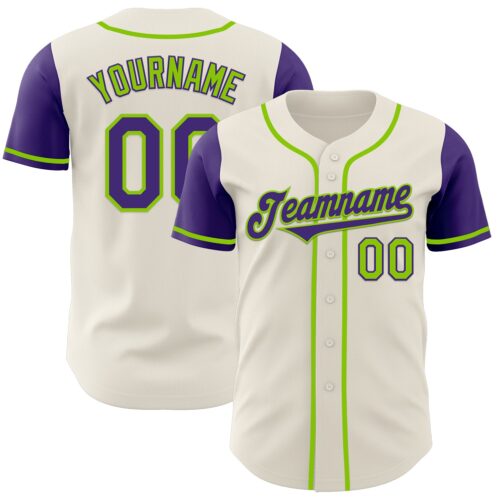 TwoTone0664 Custom Cream Purple-Neon Green Authentic Two Tone Baseball Jersey