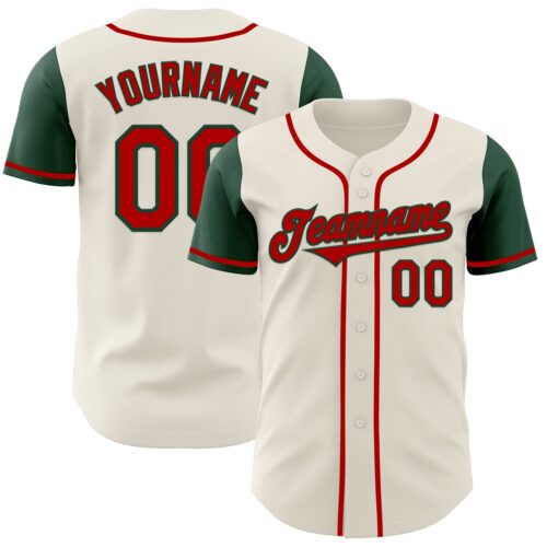 TwoTone0666 Custom Cream Red-Green Authentic Two Tone Baseball Jersey