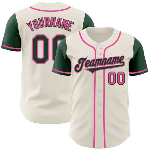 TwoTone0669 Custom Cream Green-Pink Authentic Two Tone Baseball Jersey