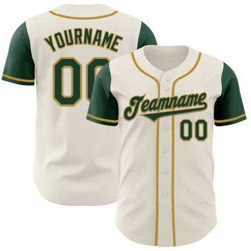 TwoTone0671 Custom Cream Green-Old Gold Authentic Two Tone Baseball Jersey