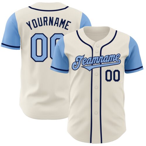 TwoTone0683 Custom Cream Light Blue-Navy Authentic Two Tone Baseball Jersey