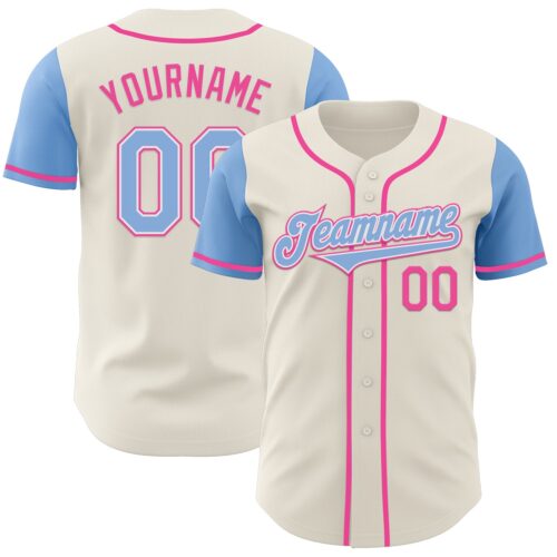 TwoTone0685 Custom Cream Light Blue White-Pink Authentic Two Tone Baseball Jersey