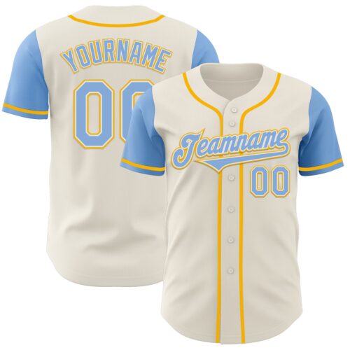 TwoTone0686 Custom Cream Light Blue White-Gold Authentic Two Tone Baseball Jersey