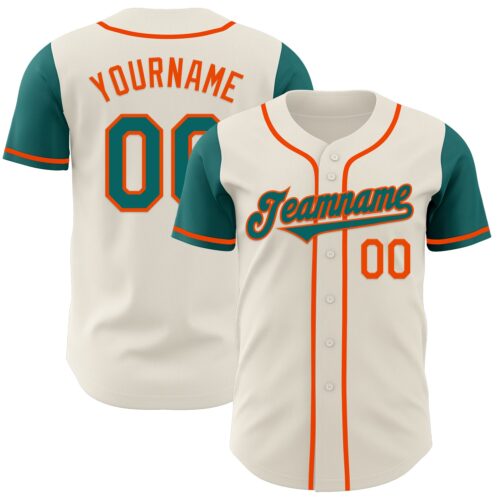 TwoTone0699 Custom Cream Teal-Orange Authentic Two Tone Baseball Jersey
