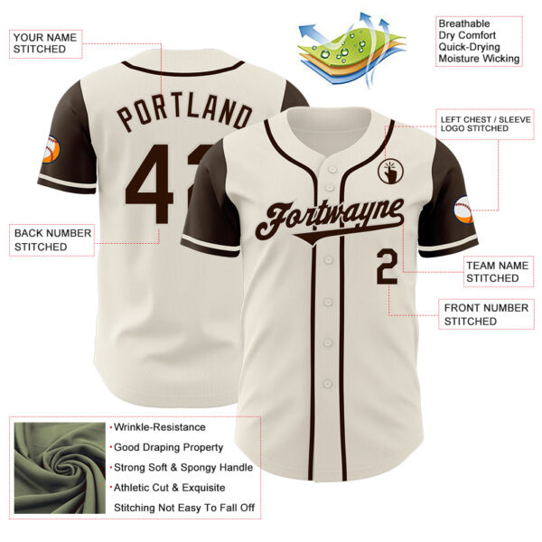Custom Cream Brown Authentic Two Tone Baseball Jersey