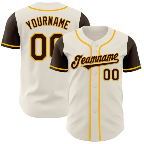 TwoTone0709 Custom Cream Brown-Gold Authentic Two Tone Baseball Jersey