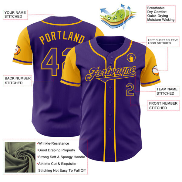 Custom Purple Gold Authentic Two Tone Baseball Jersey