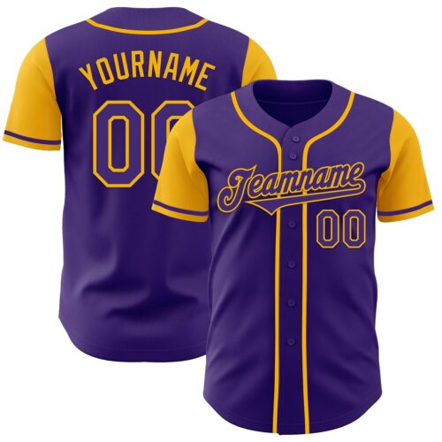 TwoTone0738 Custom Purple Gold Authentic Two Tone Baseball Jersey