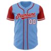 Custom Light Blue Red-White Authentic Two Tone Baseball Jersey