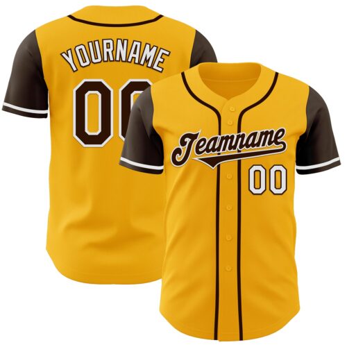 TwoTone0868 Custom Gold Brown-White Authentic Two Tone Baseball Jersey