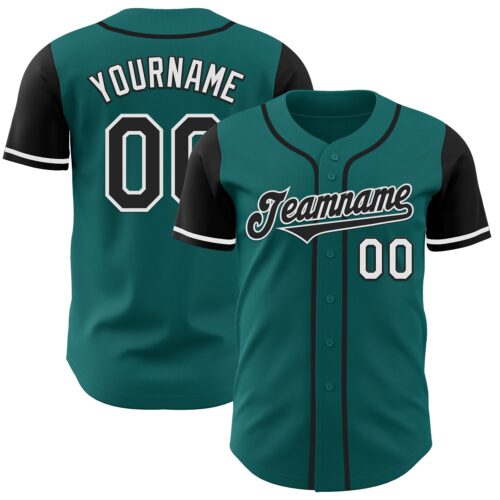 Custom Teal Black-White Authentic Two Tone Baseball Jersey