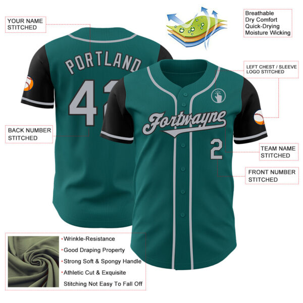 Custom Teal Gray-Black Authentic Two Tone Baseball Jersey