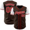 Custom Brown Red-White Authentic Two Tone Baseball Jersey