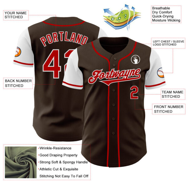 Custom Brown Red-White Authentic Two Tone Baseball Jersey