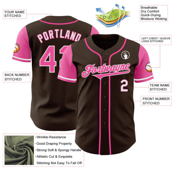 Custom Brown Pink-White Authentic Two Tone Baseball Jersey