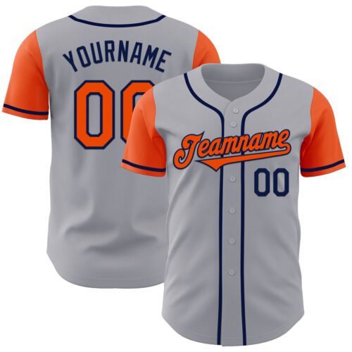TwoTone0923 Custom Gray Orange-Navy Authentic Two Tone Baseball Jersey