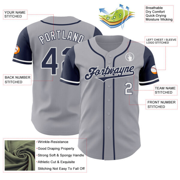 Custom Gray Navy-White Authentic Two Tone Baseball Jersey