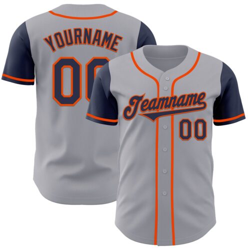 TwoTone0931 Custom Gray Navy-Orange Authentic Two Tone Baseball Jersey
