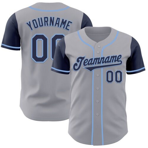 Custom Gray Navy-Light Blue Authentic Two Tone Baseball Jersey