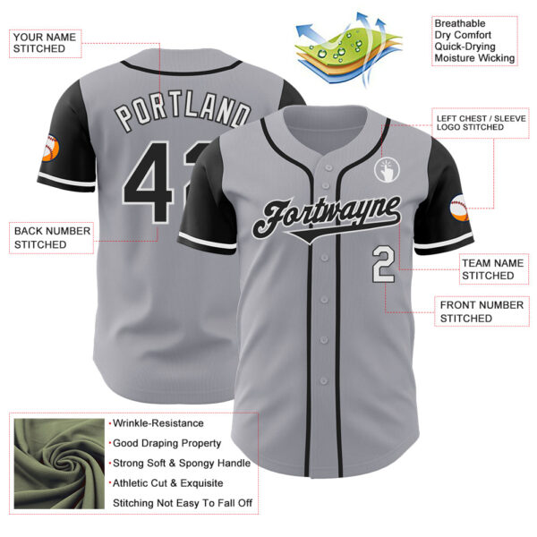 Custom Gray Black-White Authentic Two Tone Baseball Jersey
