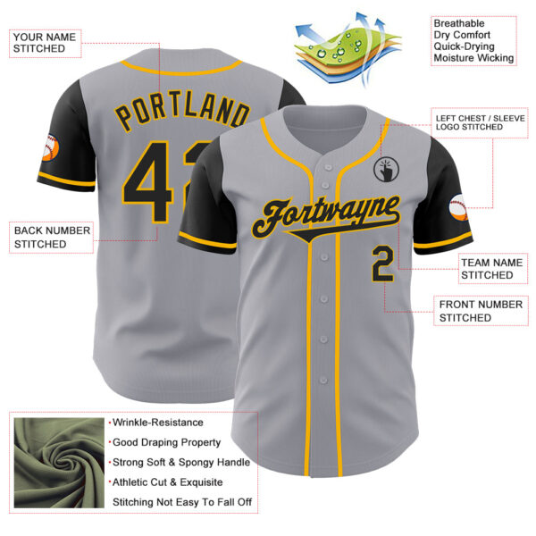 Custom Gray Black-Gold Authentic Two Tone Baseball Jersey