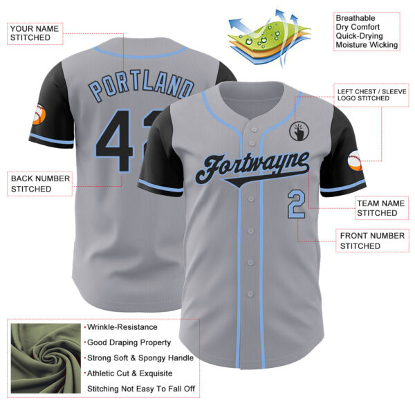 Custom Gray Black-Light Blue Authentic Two Tone Baseball Jersey