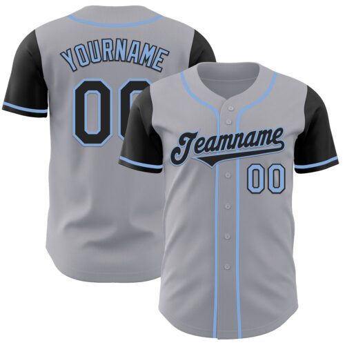 TwoTone0943 Custom Gray Black-Light Blue Authentic Two Tone Baseball Jersey