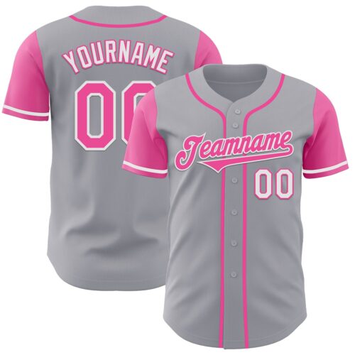 TwoTone0947 Custom Gray Pink-White Authentic Two Tone Baseball Jersey