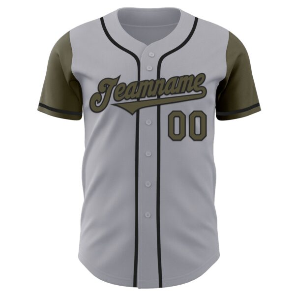Custom Gray Olive-Black Authentic Two Tone Baseball Jersey
